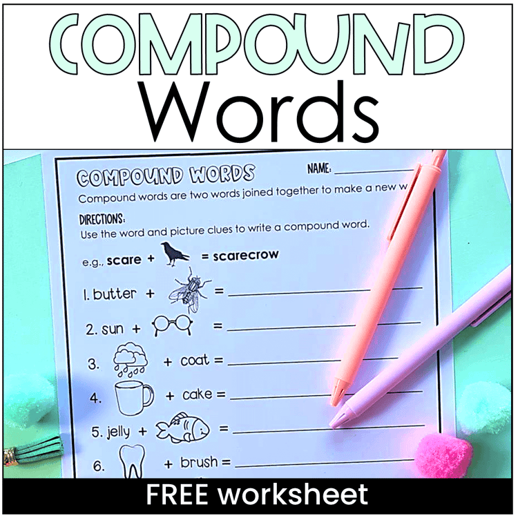 A worksheet for making compound words from a picture and a word.