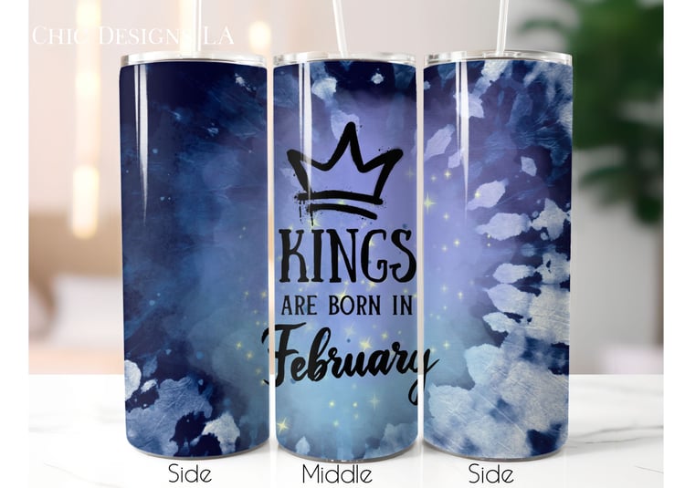 Blue tie dye February birthday King tumbler wrap