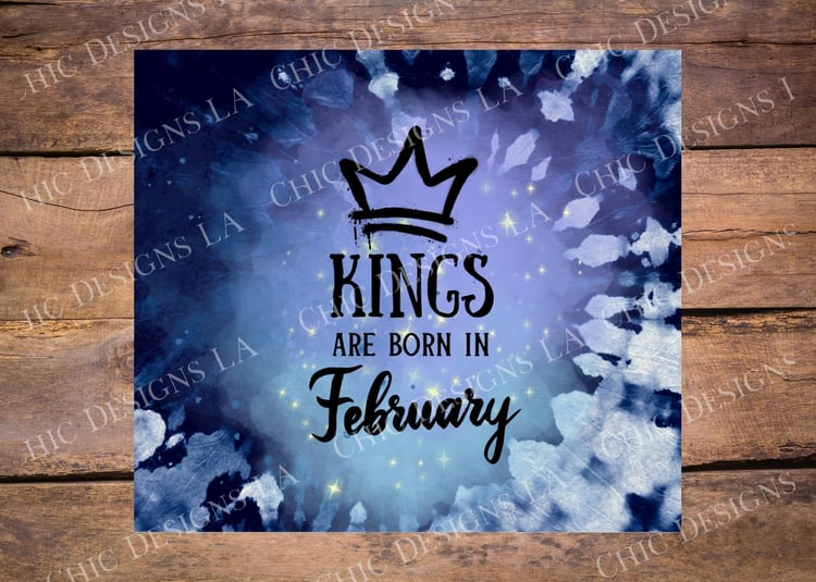 Blue tie dye February birthday King tumbler wrap