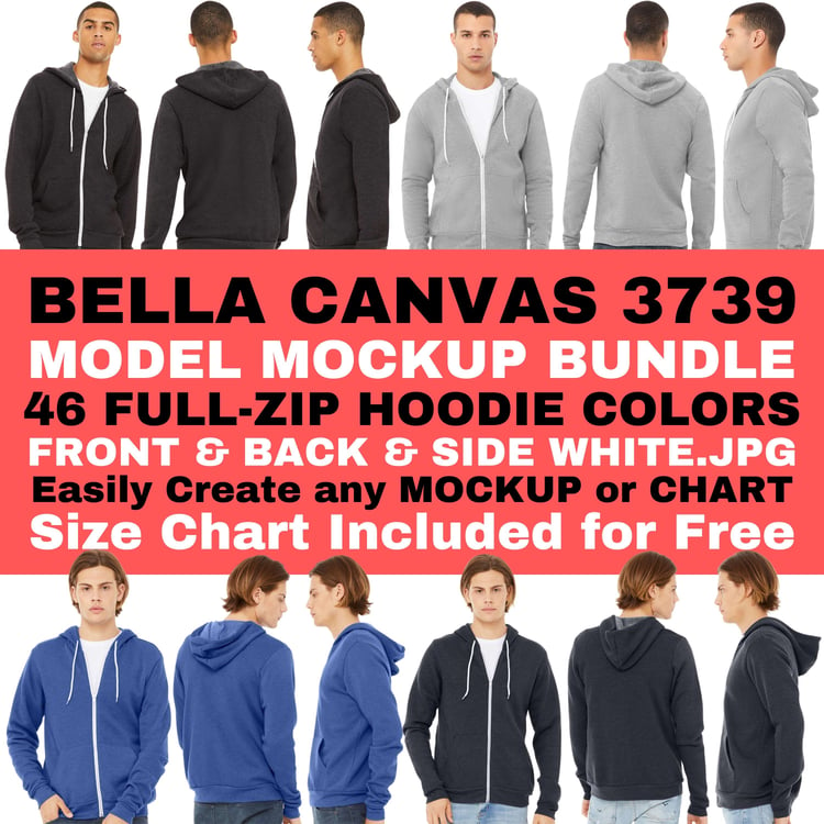 Bella Canvas 3513 Size and Color and Feature Chart No Editable