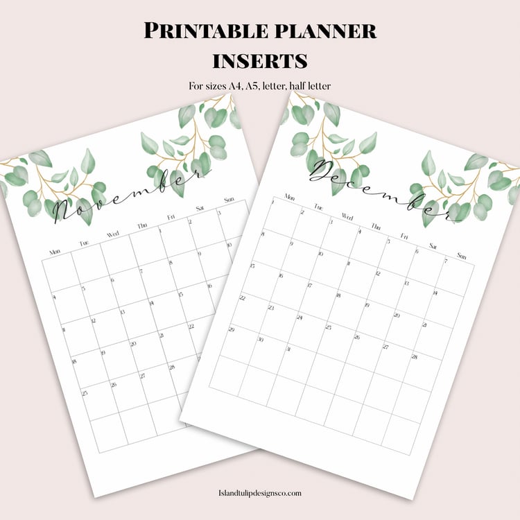 Monthly Printable planner insert