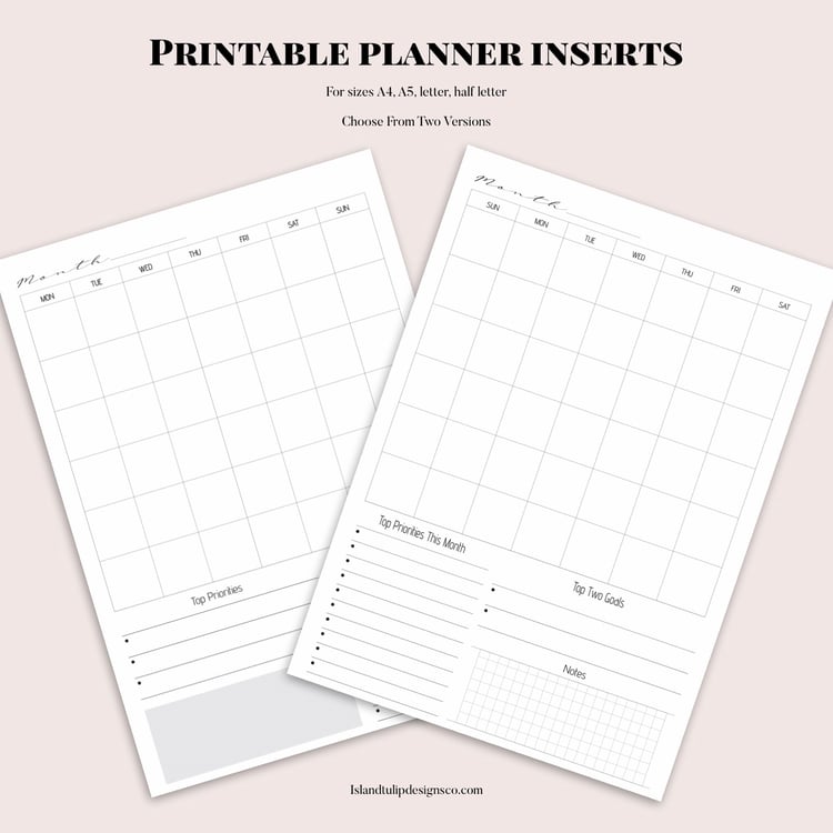 Printable Undated Monthly Planner Insert