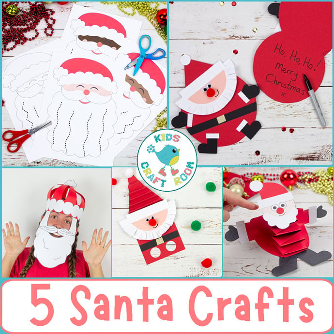 Collage of 5 Santa crafts.