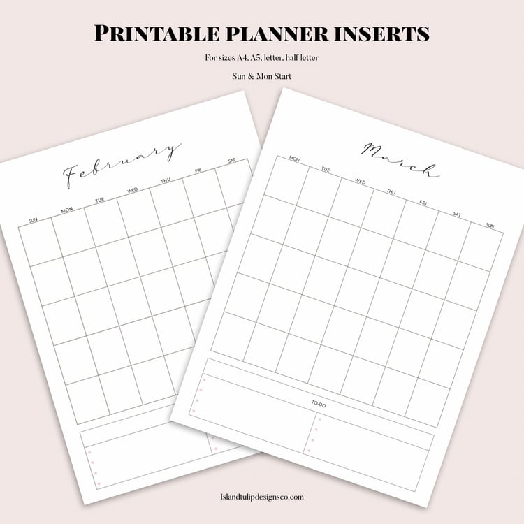 Printable Undated Monthly Planner Insert