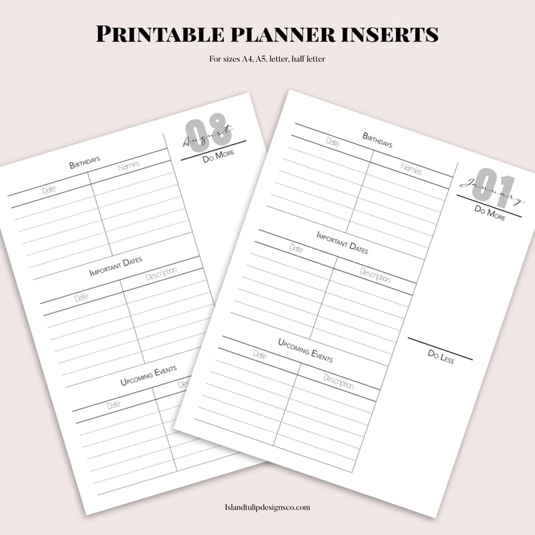 Printable Monthly Dash Planner Insert