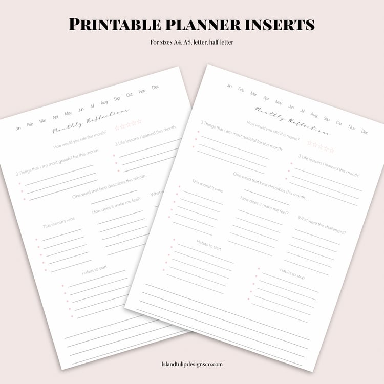 Printable Monthly Reflections Planner Insert
