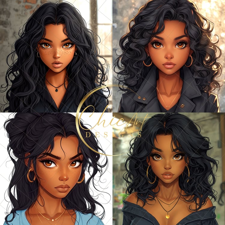 Ai cartoon art bundle, black woman cartoon, latina woman cartoon