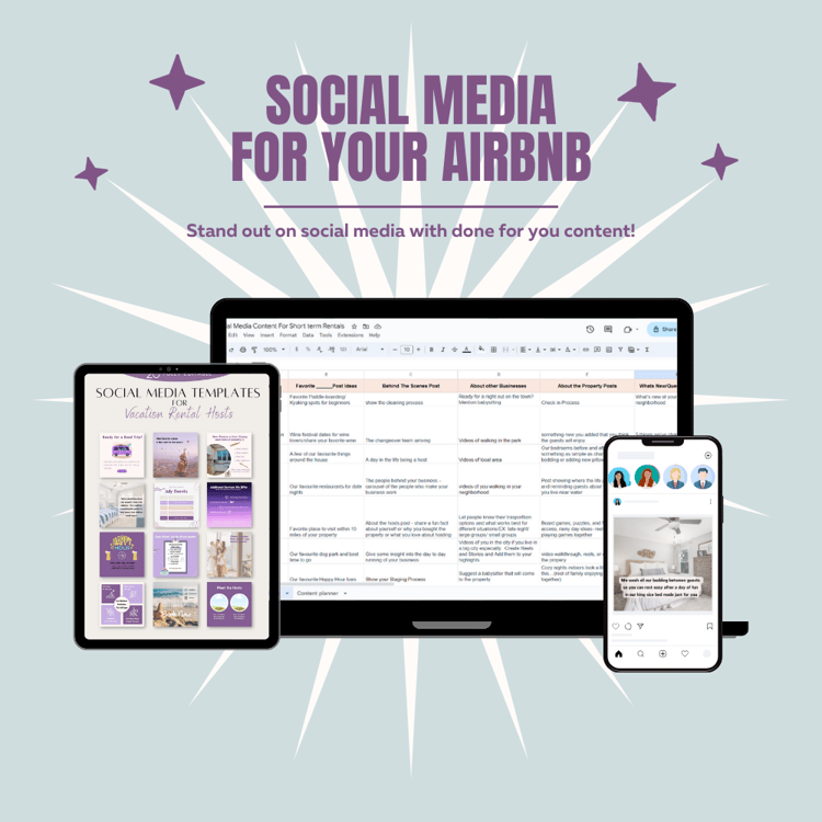 Collection of social media canva templates for Airbnb Hosts and several facebook and instagram content post ideas