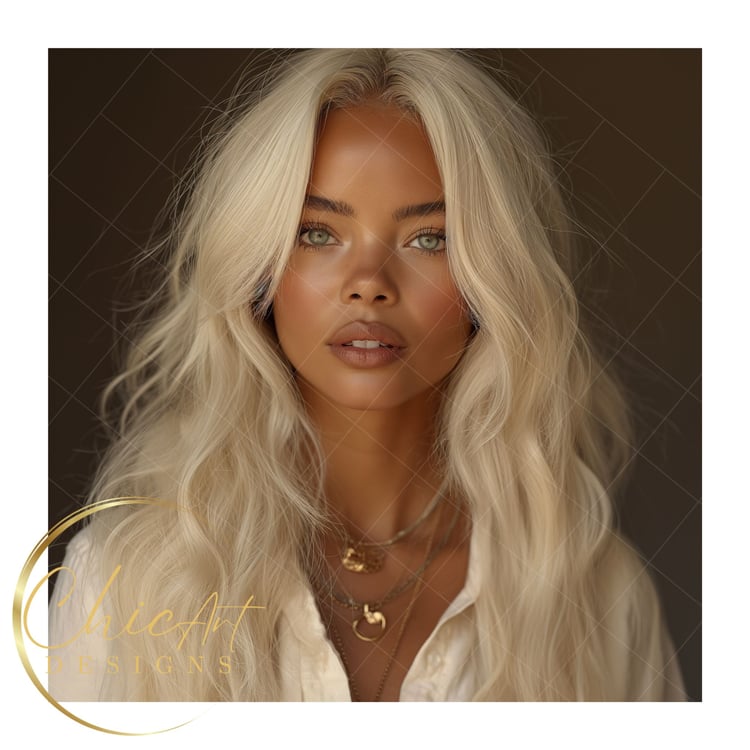Racially Ambiguous model with platinum blonde hair, Midjourney v6 model photos