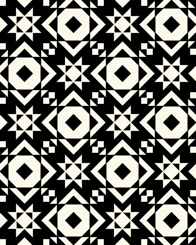 Alexandra Bordallo - Interlaced Stars  - black and white star throw quilt pattern
