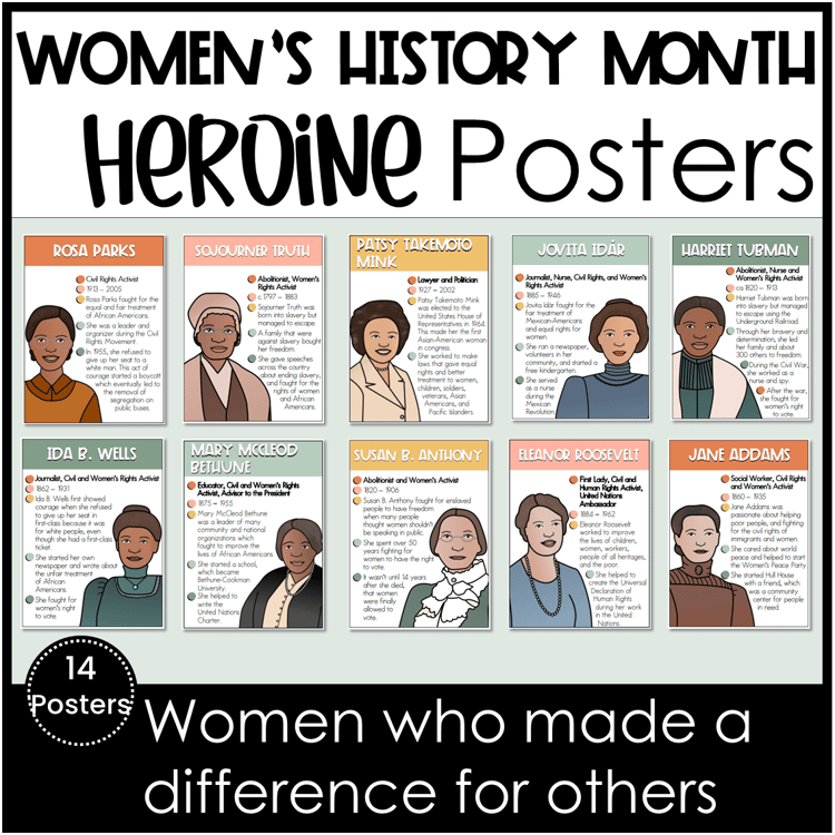 Posters of influential women in U.S history.