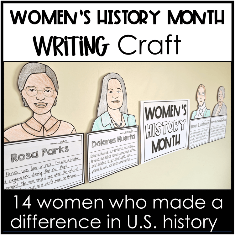 A bulletin board display of women who made a difference in U.S history.