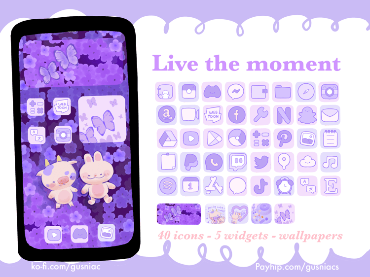Live in Purple Moment Icon Pack | Home screen customization set for iPhone iPad Android Etsy iphone icon apps themes