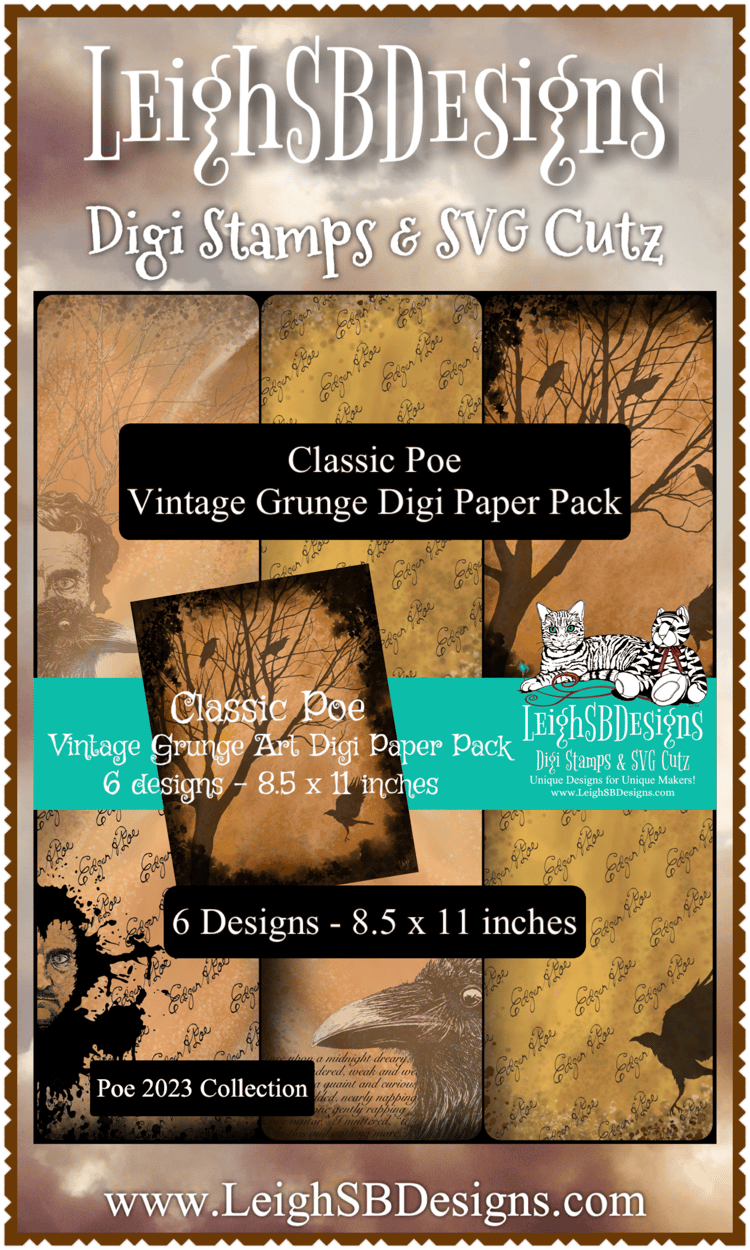 LeighSBDesigns "Classic Poe" Vintage Grunge Decorative Digi Art Paper Pack