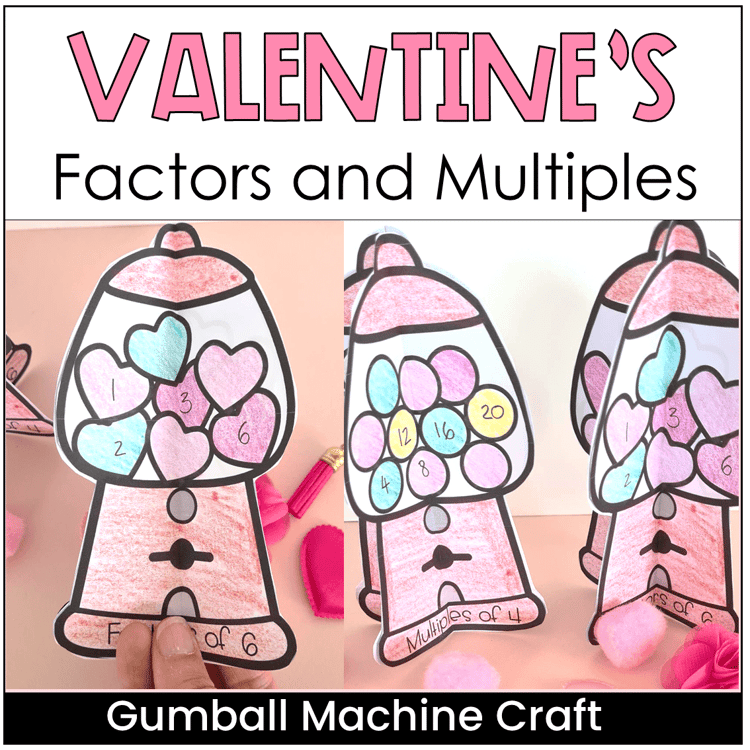 Two 3D gumball machine craft with factors and multiples on them.