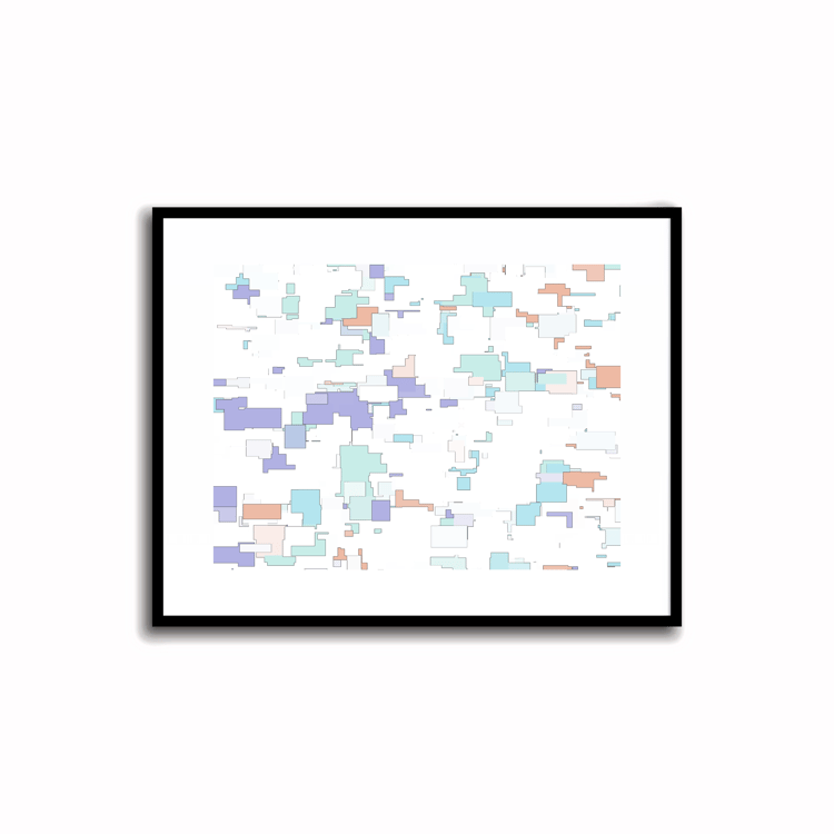 Bright and modern abstract printable art in Periwinkle Blue, Terra Cotta, Sky Blue, and Silver Sage colors. Perfect for wall, desk, and shelf decor.