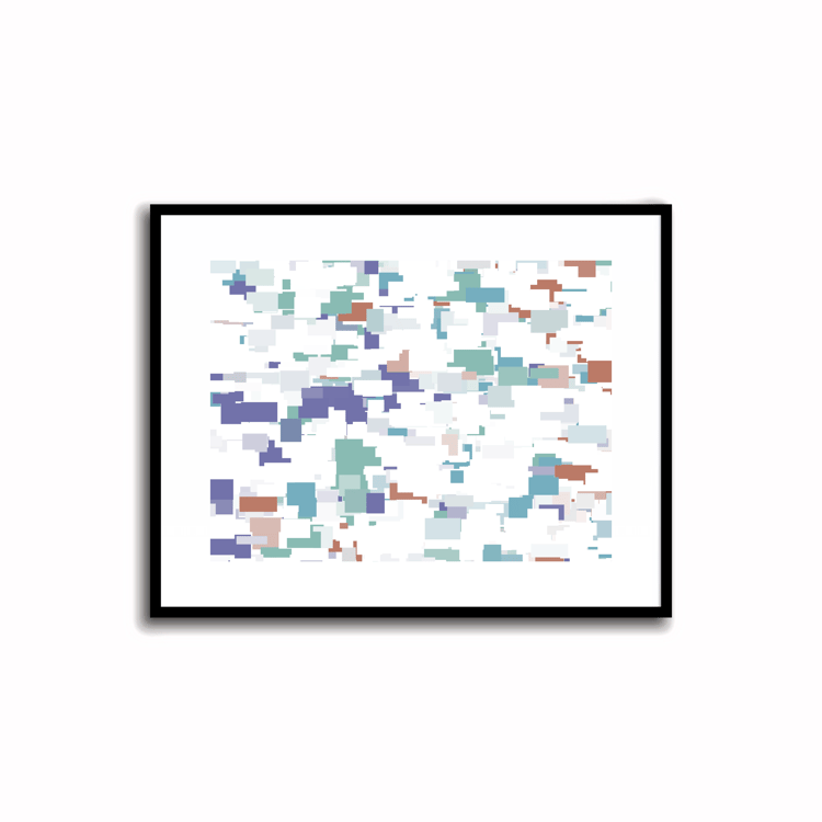 Bright and modern abstract printable art in Periwinkle Blue, Terra Cotta, Sky Blue, and Silver Sage colors. Ideal for wall, desk, and shelf decor.