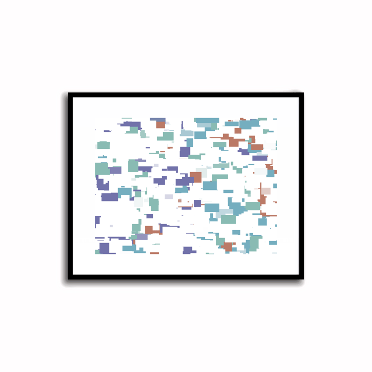 Bright and modern abstract printable art in Periwinkle Blue, Terra Cotta, Sky Blue, and Silver Sage colors. Perfect for wall, desk, and shelf decor.