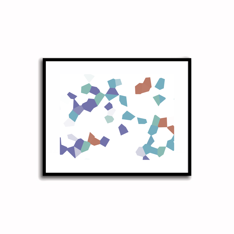 Bright and modern abstract printable art in Periwinkle Blue, Terra Cotta, Sky Blue, and Silver Sage colors. Perfect for wall, desk, and shelf decor.