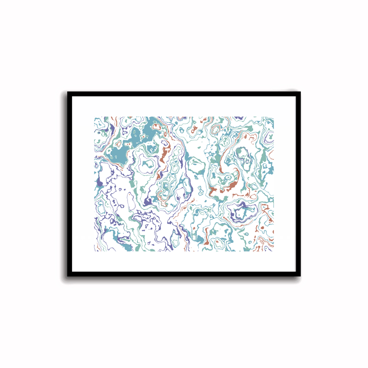 Bright and modern abstract printable art in Periwinkle Blue, Terra Cotta, Sky Blue, and Silver Sage colors. Perfect for wall, desk, and shelf decor.