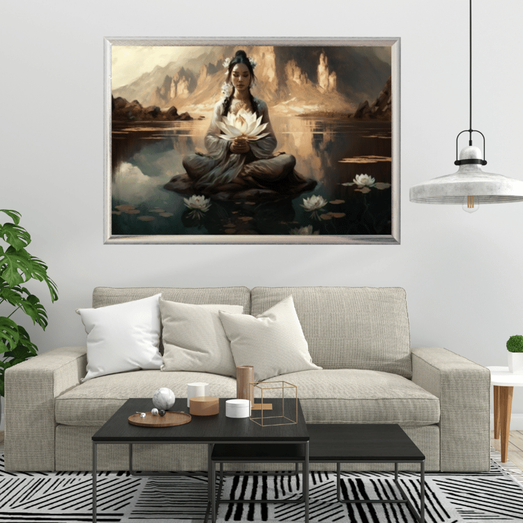 The Woman with Lotos Flower is a stunning piece of printable wall art