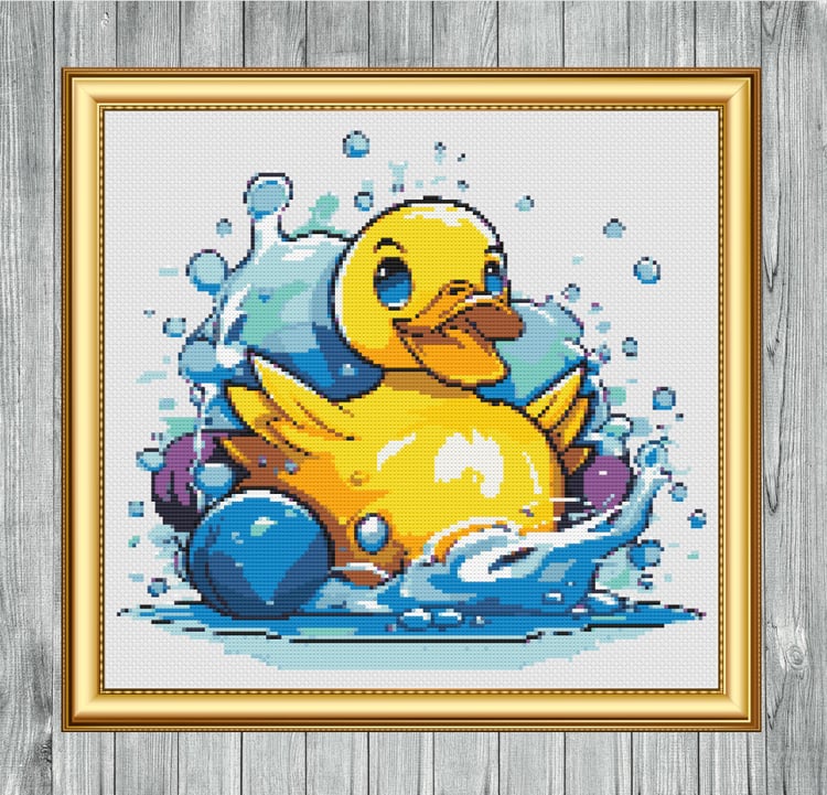 yellow rubber duck splashing in water cross stitch pattern picture