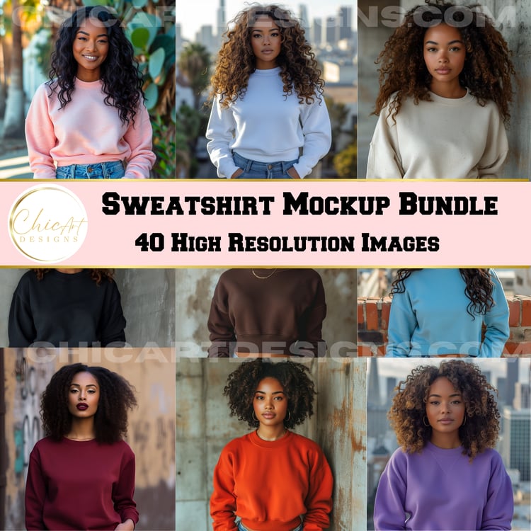 Black women sweatshirt mockup bundles, midjourney v6 images