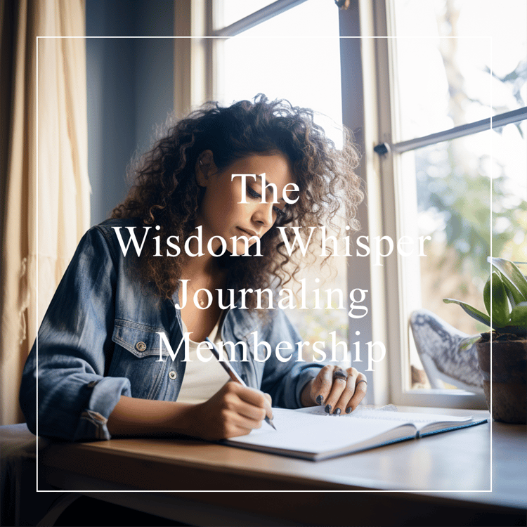 Woman writing in the Wisdom Whisper Monthly Journal