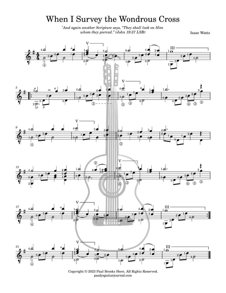 Classical Guitar sheet music for When I Survey the Wondrous Cross