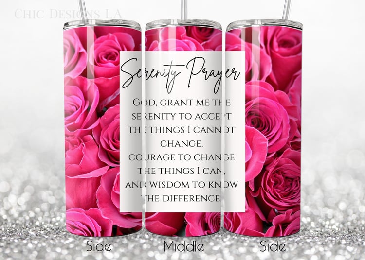 hot pink rose serenity prayer tumbler wrap design
