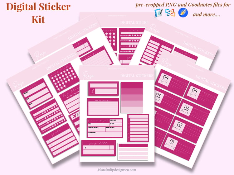 Digital Planner Sticker Kit , GoodNotes stickers, pink stickers