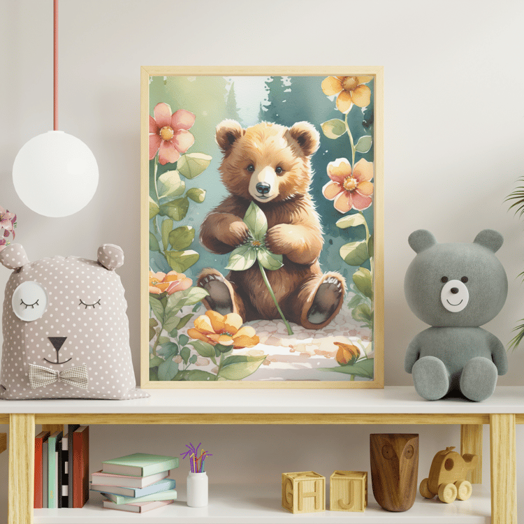 high-quality watercolor painting of a cute bear cub