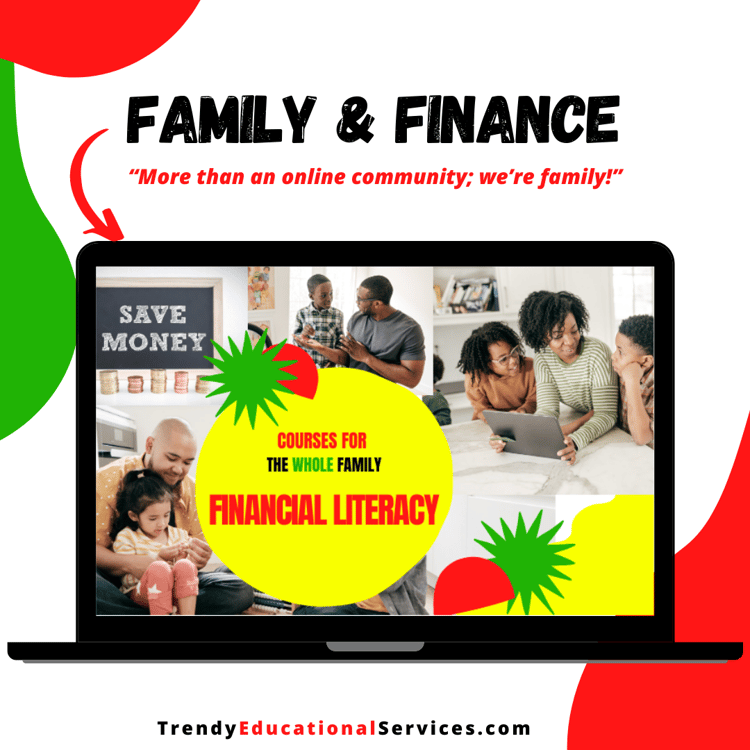 Family & Finance- holistic approach to educational & financial literacy image of: black and hispanic families-together-at- home-virtual learning about reading & money