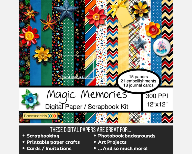 Magic Memories Theme Park Vacation Digital papers and Scrapbook Kit