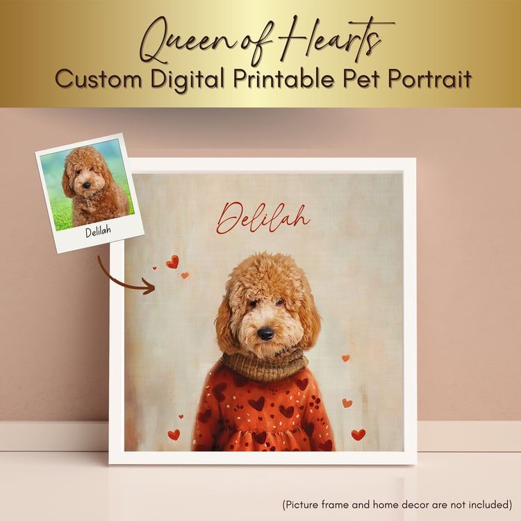 customized framed pet portrait with hearts