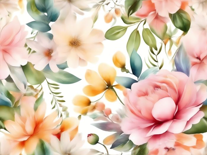 Watercolour colourful Flowers and leaf floral background