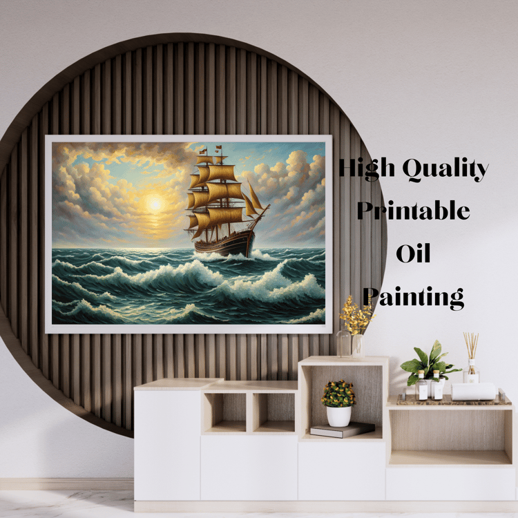 large ship sailing the ocean oil painting art