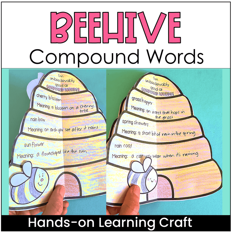 A beehive craft with compound words on it.