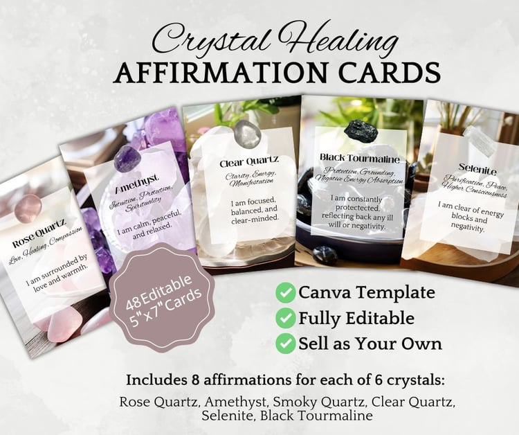 crystal affirmation cards - amethyst affirmations, rose quartz affirmations