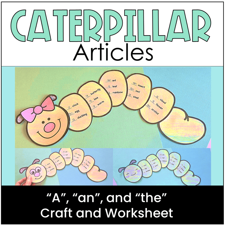 A caterpillar with nouns and articles on the body.