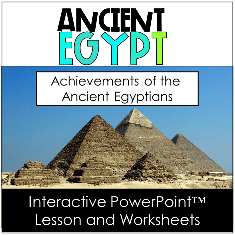 A PowerPoint of the achievements of the ancient Egyptians showing the pyramids.
