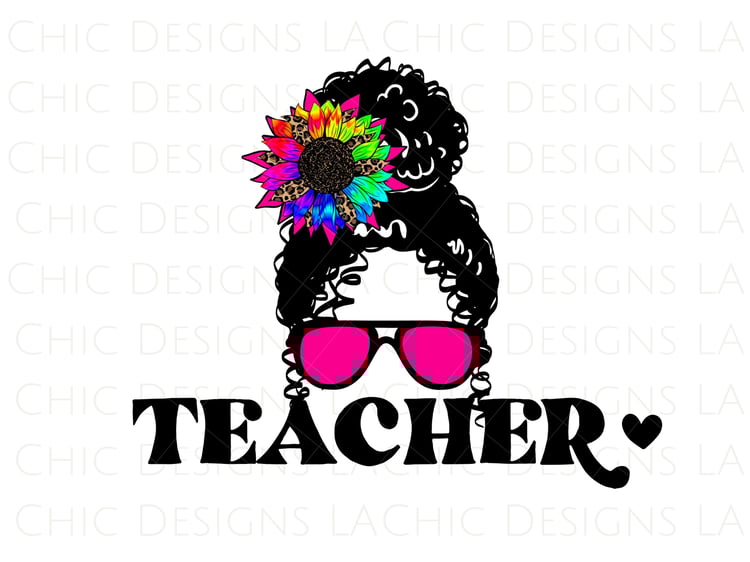 teacher messy bun png design