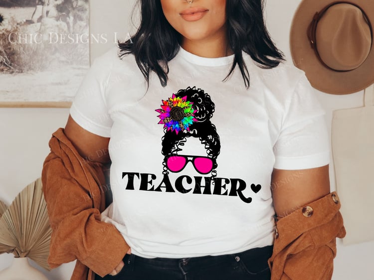 teacher messy bun png tshirt design