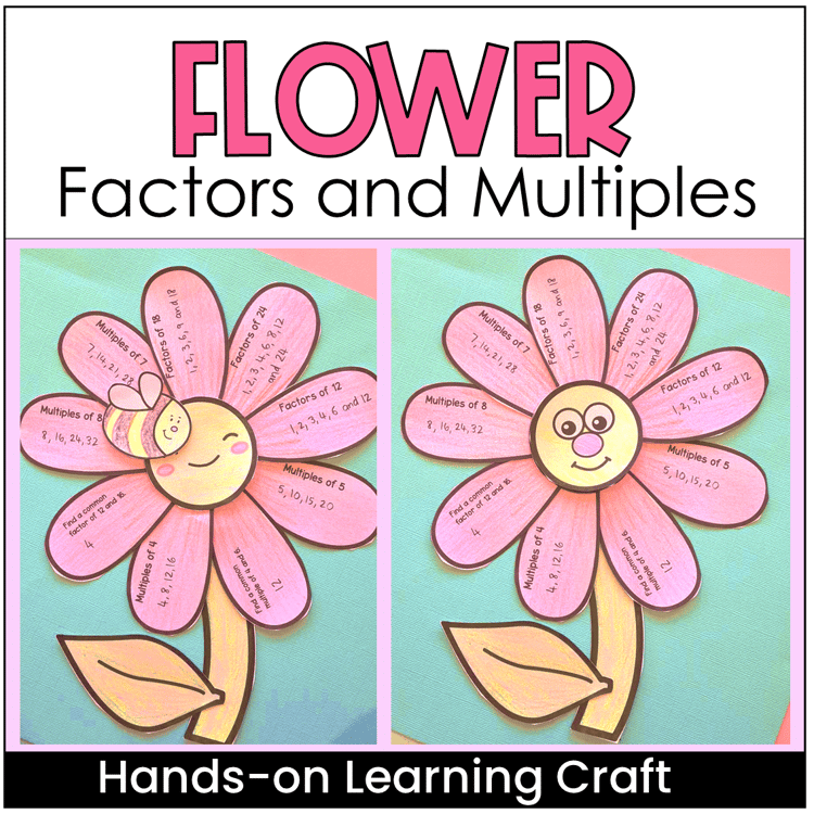 A flower craft with factors and multiples on the petals.