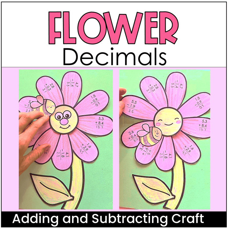 A flower craft with decimal problems on the petals.