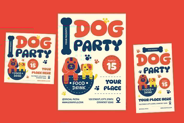 dog party, template, flyer, set, pet