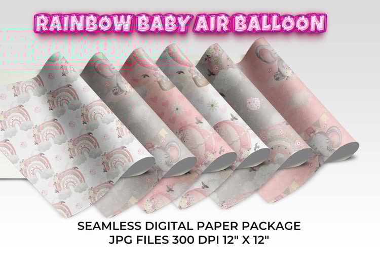 diigtalpaper,  air balloon, baby, rainbow, pack