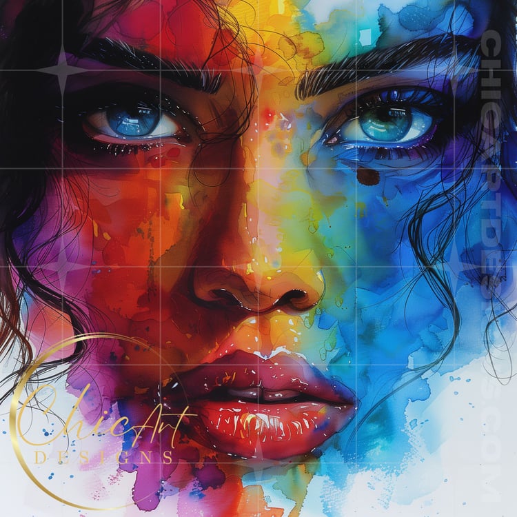 Watercolor beautiful European woman Stock image with blue eyes