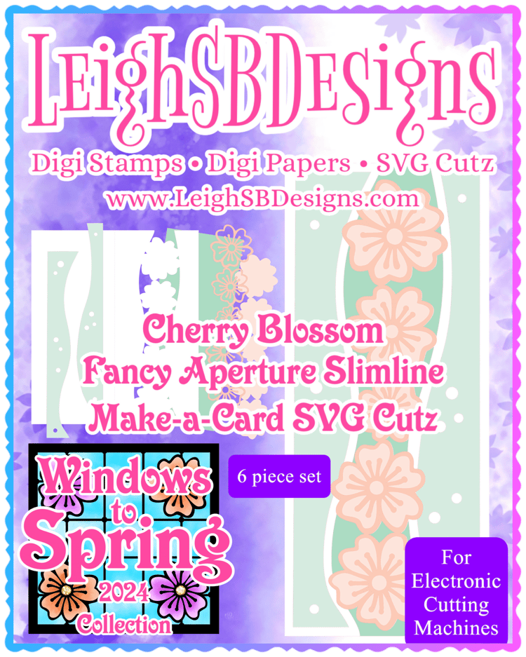 LeighSBDesigns Cherry Blossom Fancy Aperture Slimline Make-a-Card SVG Cutz