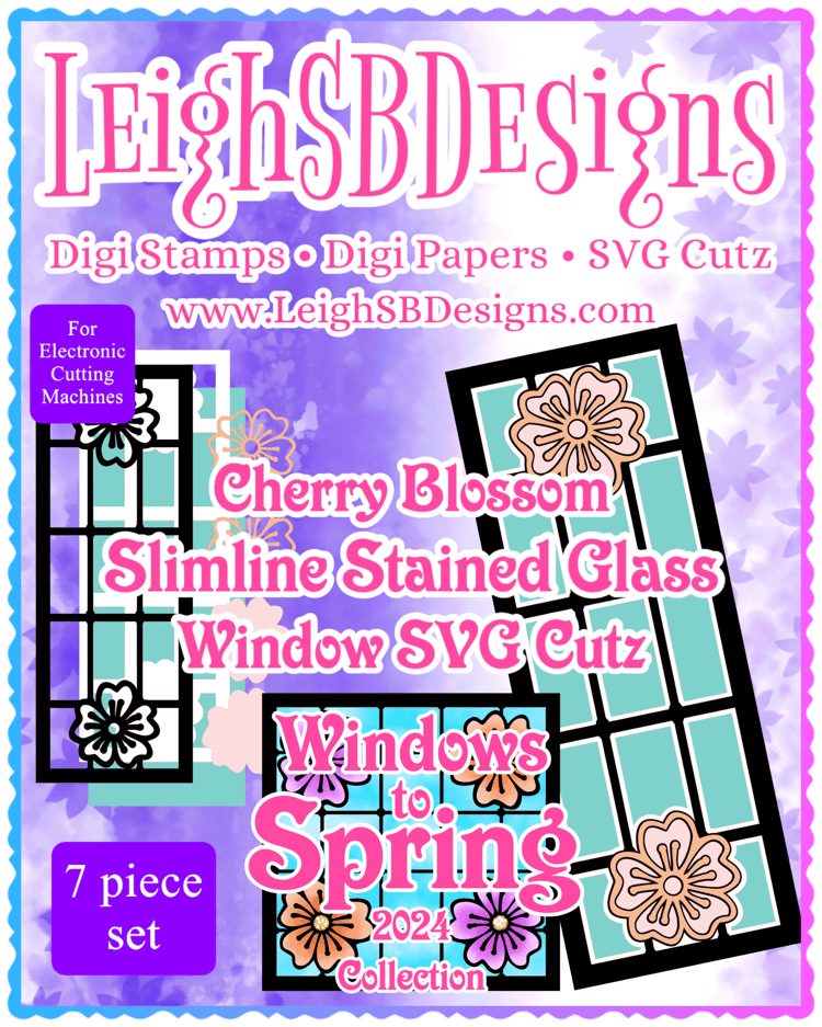 LeighSBDesigns Cherry Blossom Slimline Stained Glass Window SVG Cutz